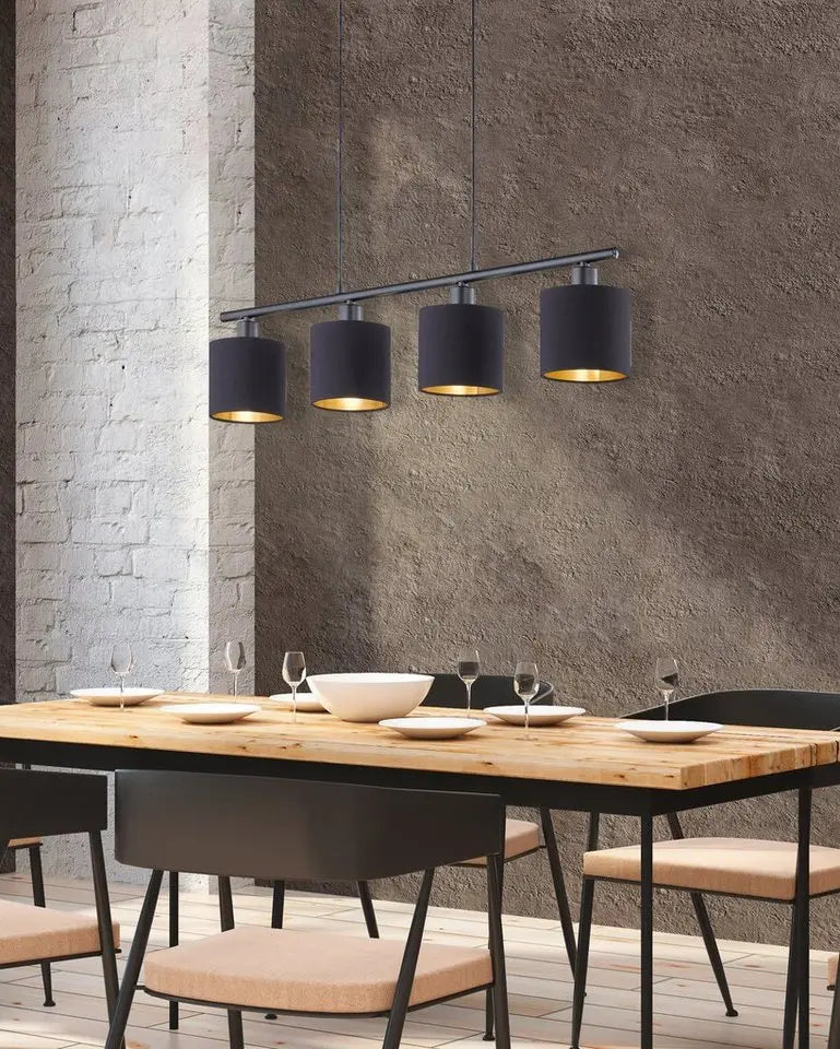 Reality Leuchten Pendelleuchte Tommy, 4-flammig, höhenverstellbar, E14, schwarz-gold