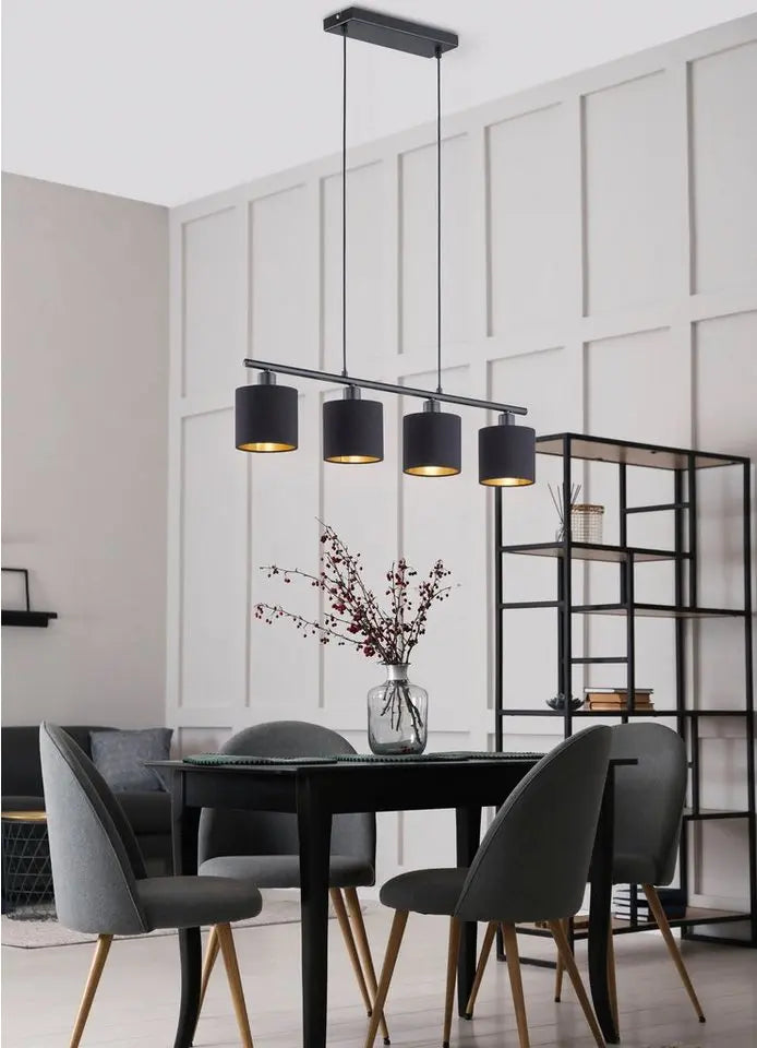 Reality Leuchten Pendelleuchte Tommy, 4-flammig, höhenverstellbar, E14, schwarz-gold