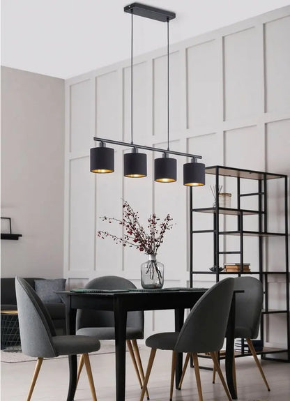 Reality Leuchten Pendelleuchte Tommy, 4-flammig, höhenverstellbar, E14, schwarz-gold