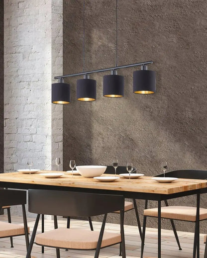 Reality Leuchten Pendelleuchte Tommy, 4-flammig, höhenverstellbar, E14, schwarz-gold