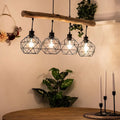GLOBO LIGHTING Pendelleuchte, Retro-Stil, 4-fach E27, Holz und Metall, 85 cm