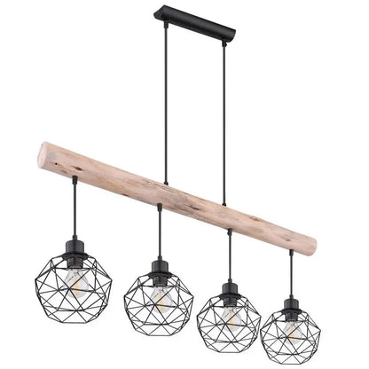 GLOBO LIGHTING Pendelleuchte, Retro-Stil, 4-fach E27, Holz und Metall, 85 cm