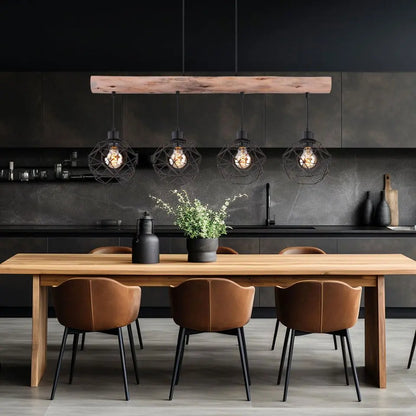 GLOBO LIGHTING Pendelleuchte, Retro-Stil, 4-fach E27, Holz und Metall, 85 cm