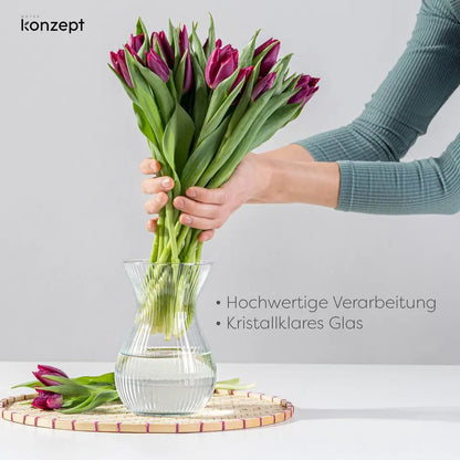 KONZEPT Glasvase, 18 cm hoch, Ø11 cm, stilvolle Tischvase für Blumen und Deko