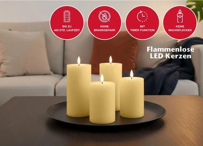 LC Home LED-Kerzen Set, 4-teilig, Echtwachs, dimmbar, mit Timer